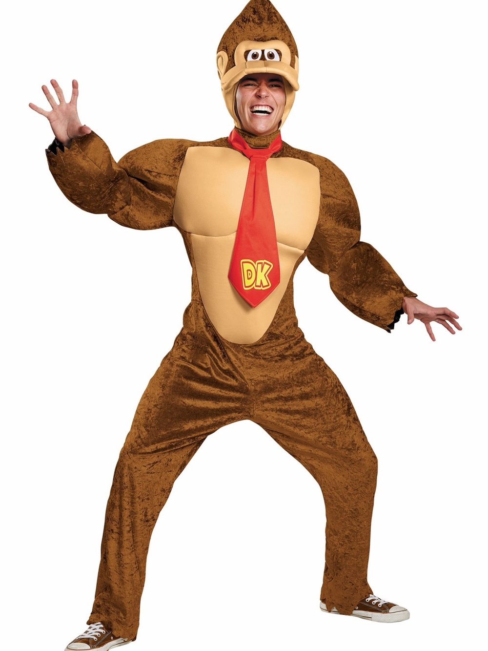 Donkey Kong Brown DK Plush Adult Costume with Red Tie